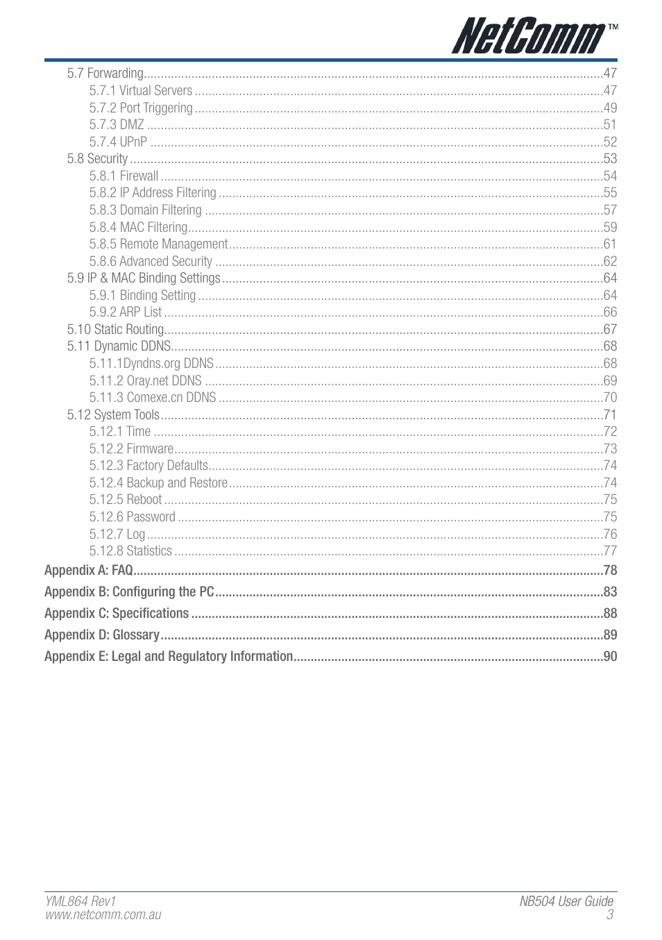 NetComm NB504 User Manual | Page 3 / 92