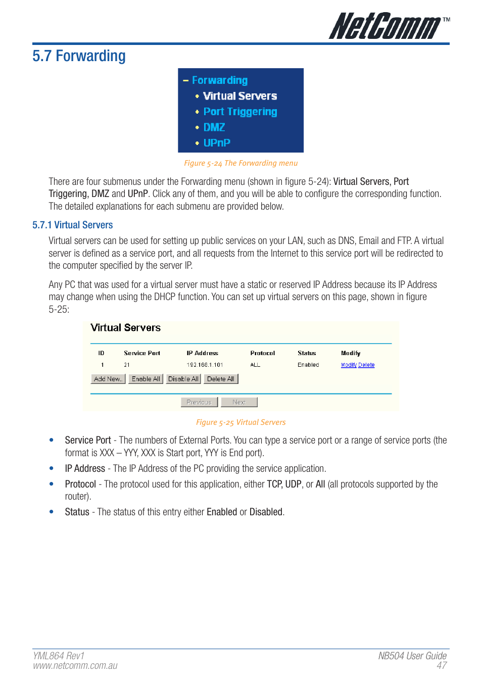 7 forwarding | NetComm NB504 User Manual | Page 47 / 92