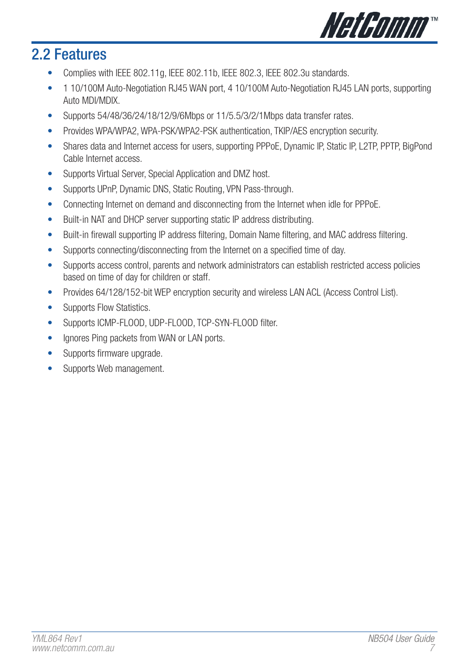 2 features | NetComm NB504 User Manual | Page 7 / 92
