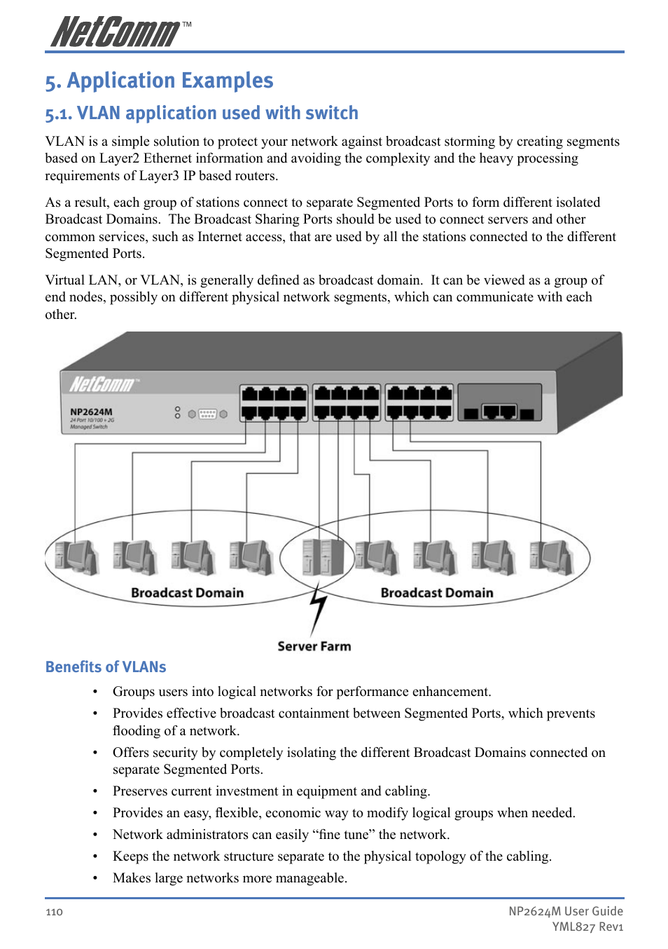 Application examples, Vlan application used with switch | NetComm NP2624M User Manual | Page 110 / 134