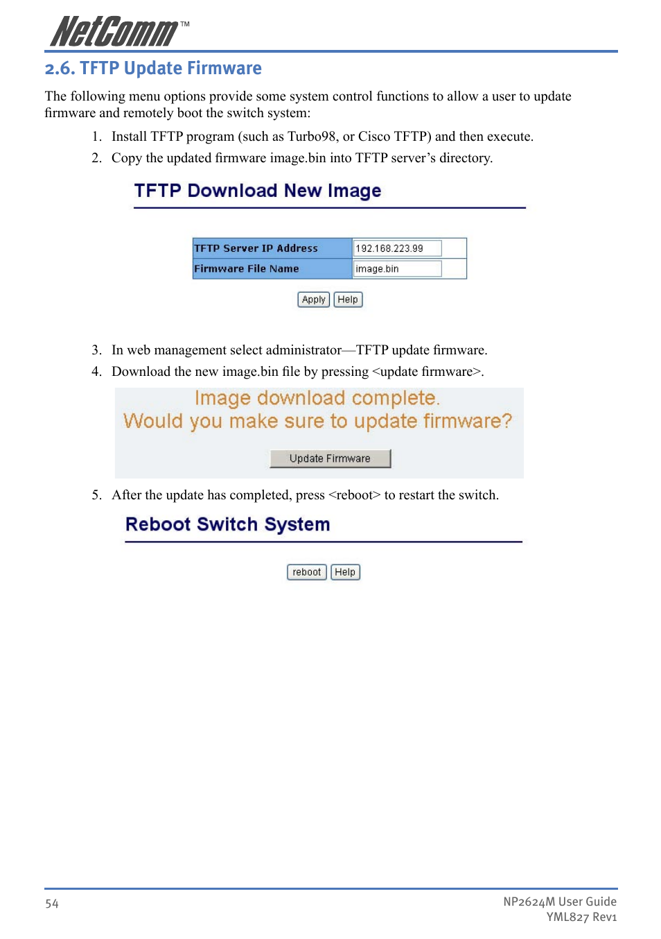 Tftp update firmware | NetComm NP2624M User Manual | Page 54 / 134