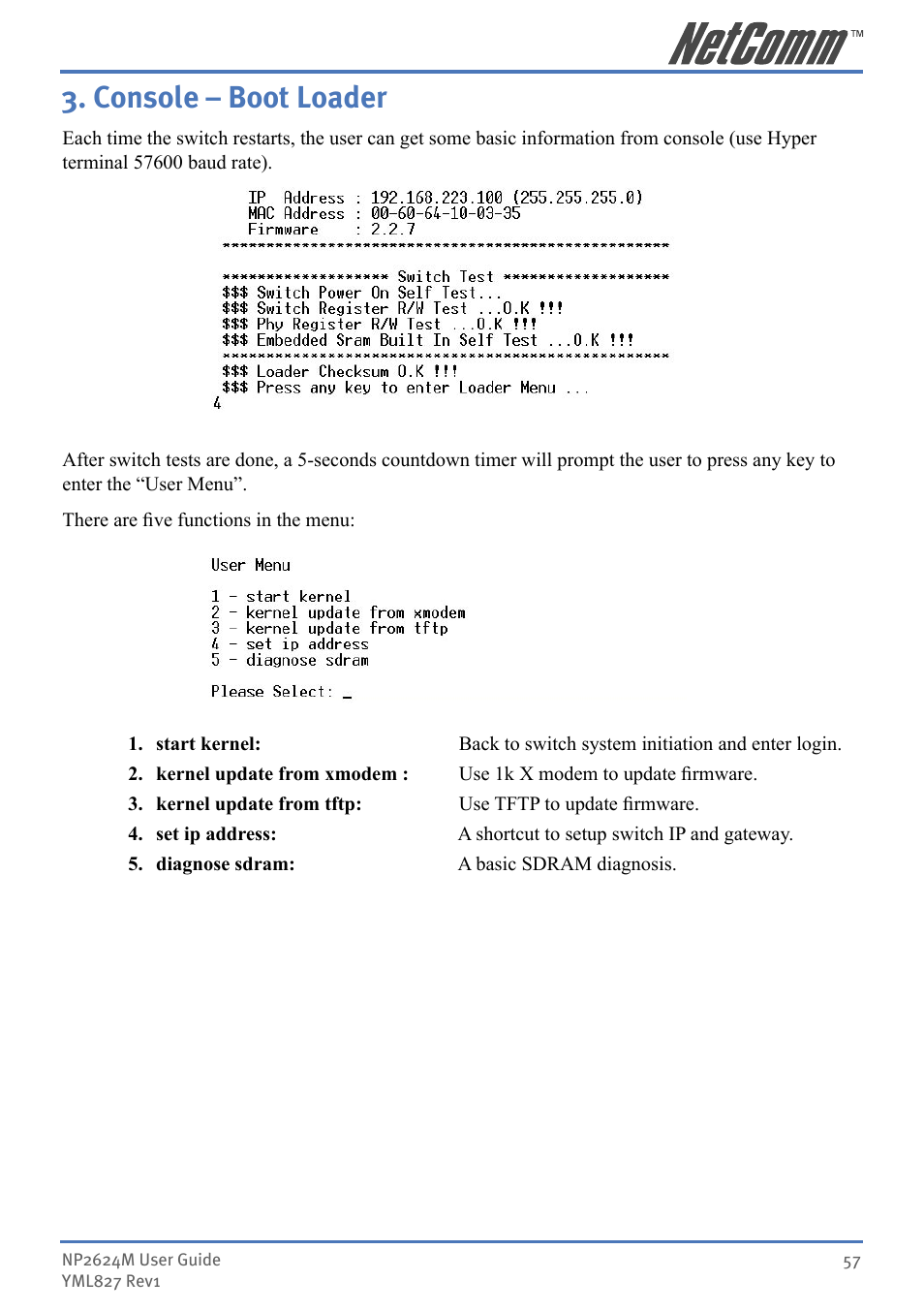 Console – boot loader | NetComm NP2624M User Manual | Page 57 / 134
