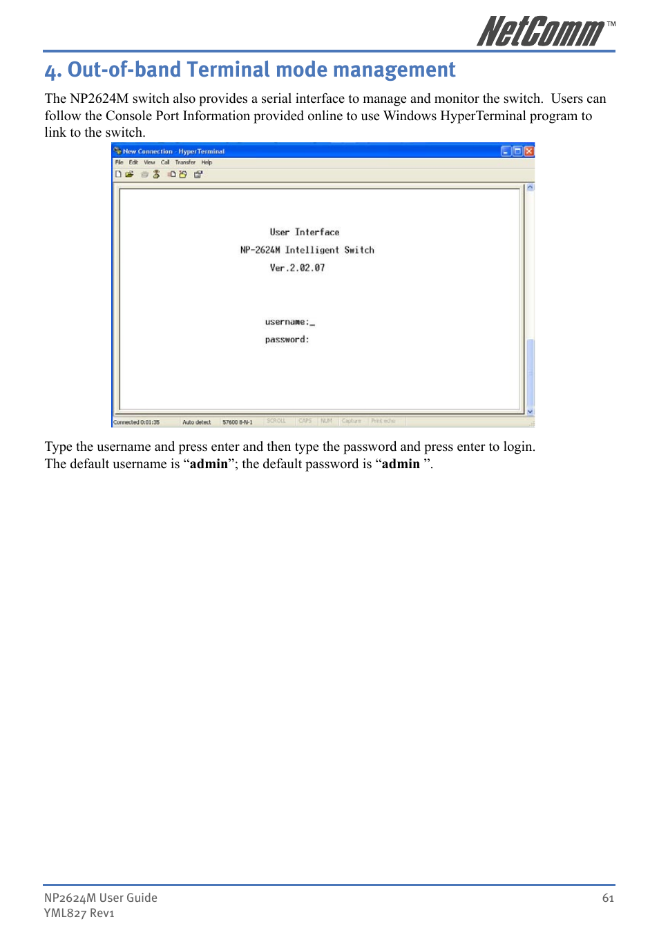 Out-of-band terminal mode management | NetComm NP2624M User Manual | Page 61 / 134
