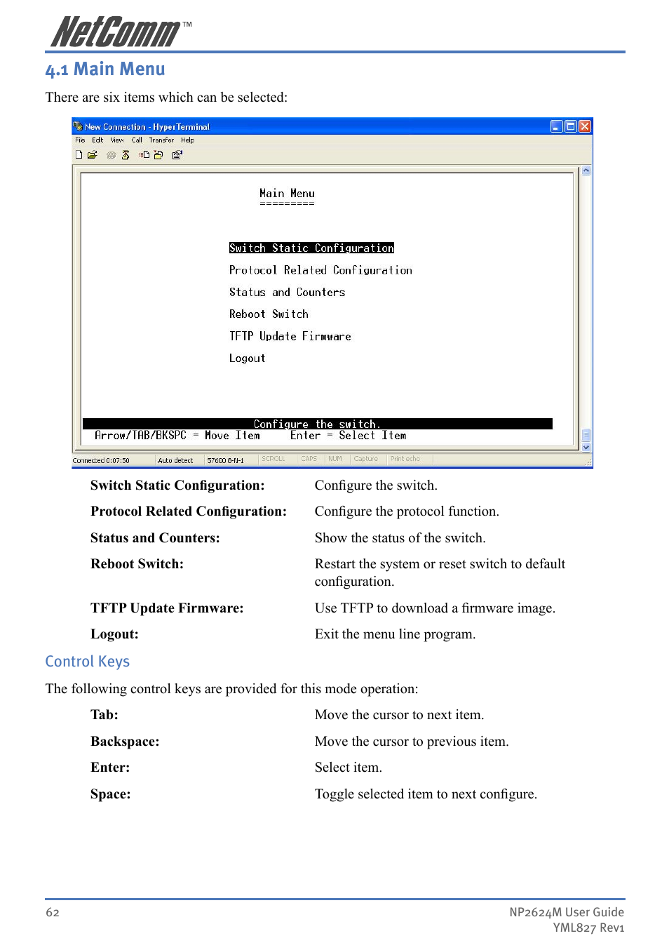 1 main menu | NetComm NP2624M User Manual | Page 62 / 134