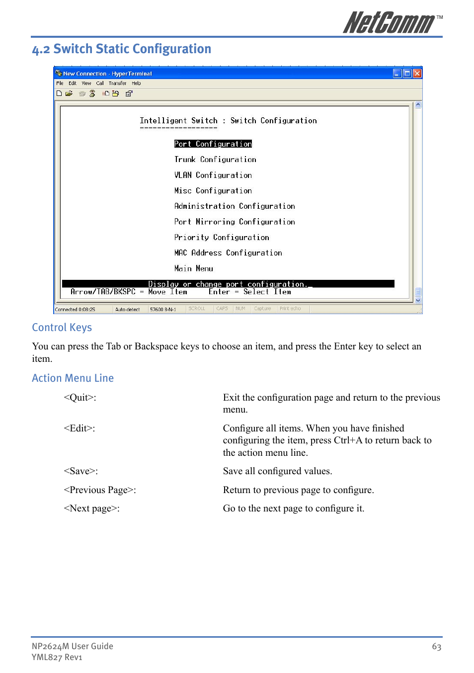 2 switch static conﬁguration, 2 switch static configuration | NetComm NP2624M User Manual | Page 63 / 134