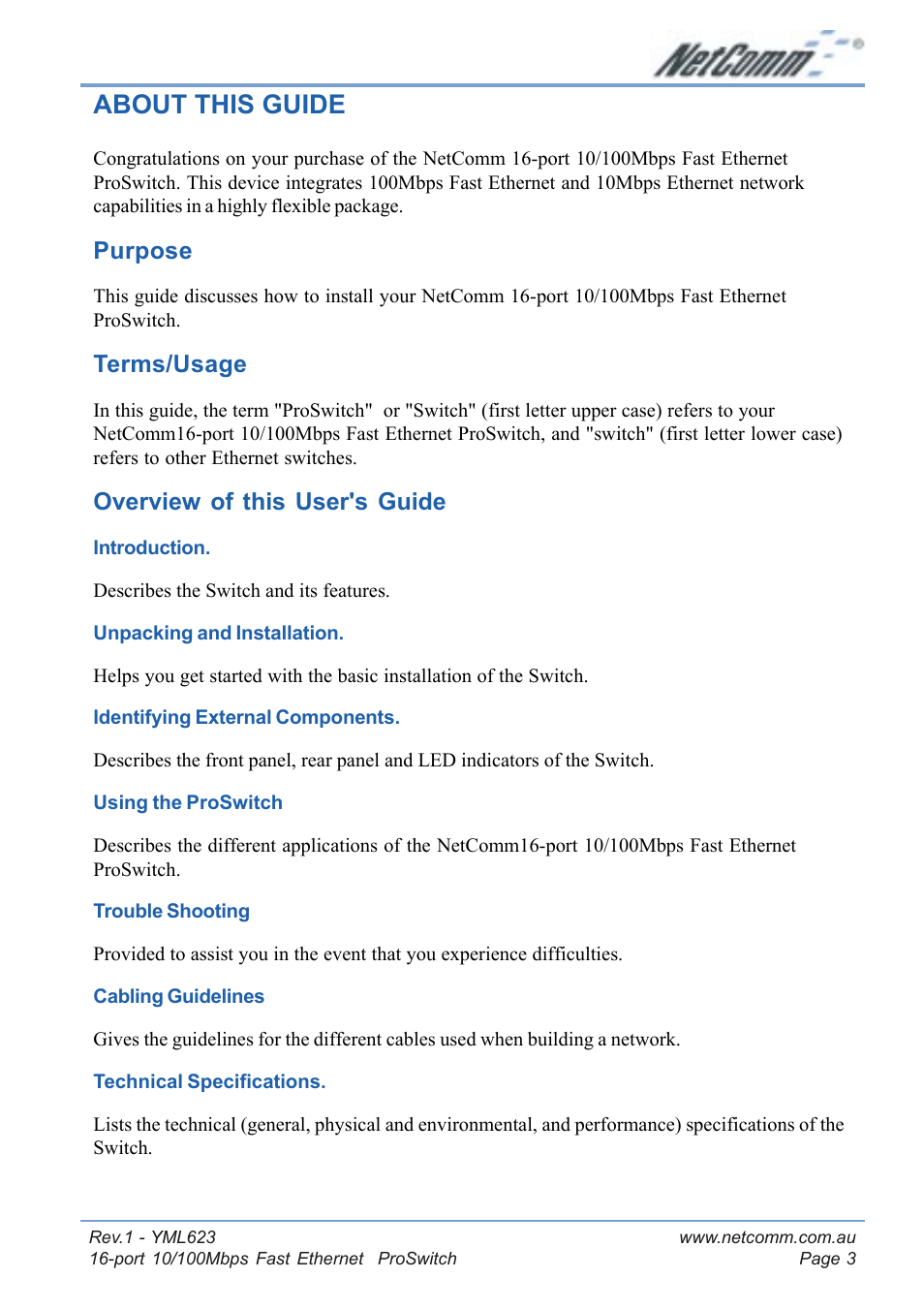 About this guide, Purpose, Terms/usage | Overview of this user's guide, Purpose terms/usage overview of this user's guide | NetComm NP2160 User Manual | Page 3 / 20