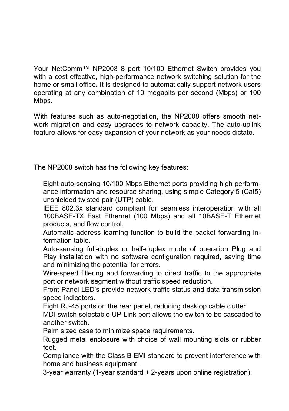 Introduction, Key features | NetComm NP2008 User Manual | Page 3 / 12