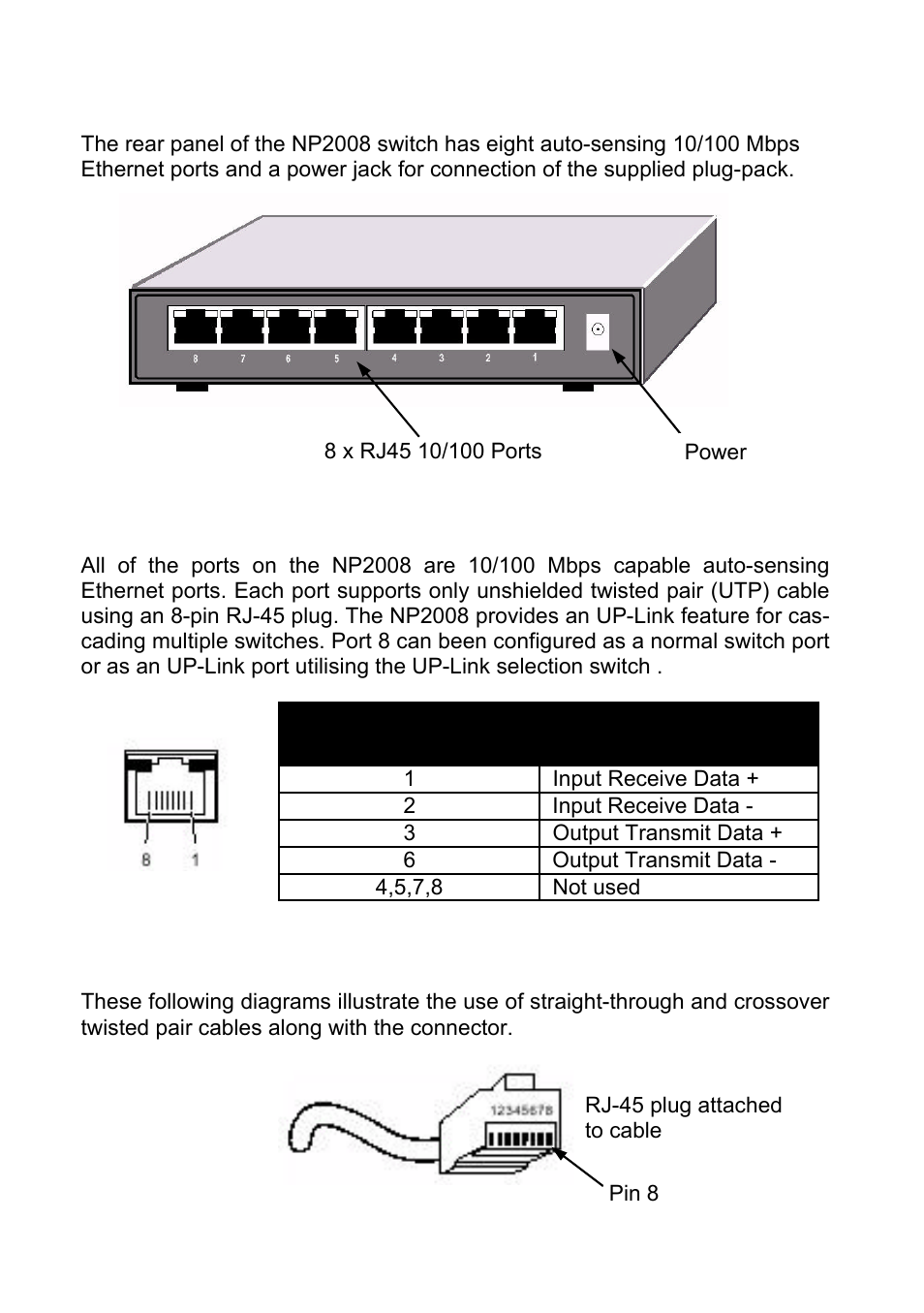 Rear panel, Rj-45 network ports, Twisted pair cables | NetComm NP2008 User Manual | Page 5 / 12