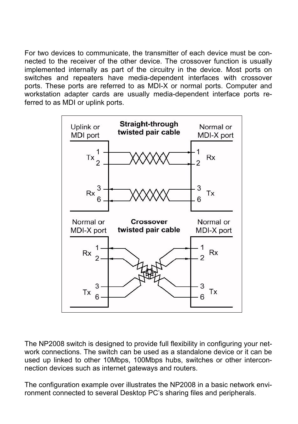 Straight and crossover cable configuration, Application examples | NetComm NP2008 User Manual | Page 6 / 12