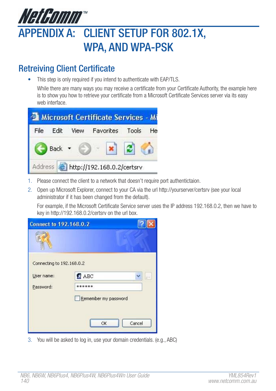 Retreiving client certificate | NetComm NB6W User Manual | Page 140 / 170
