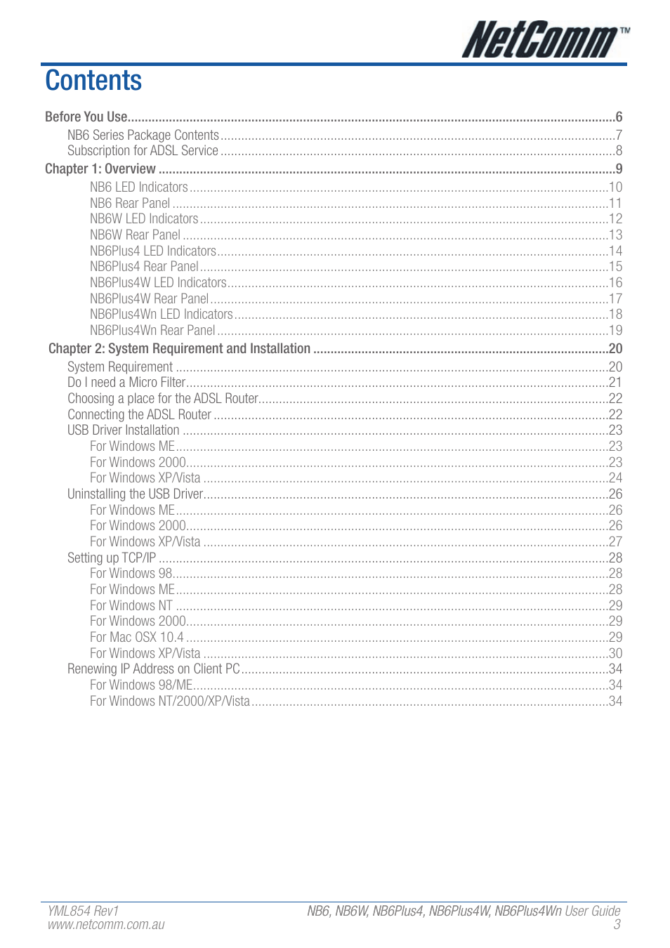 NetComm NB6W User Manual | Page 3 / 170