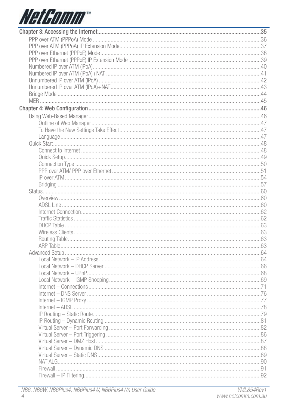 NetComm NB6W User Manual | Page 4 / 170