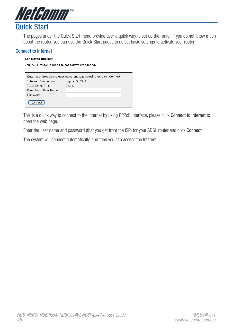 Quick start | NetComm NB6W User Manual | Page 48 / 170