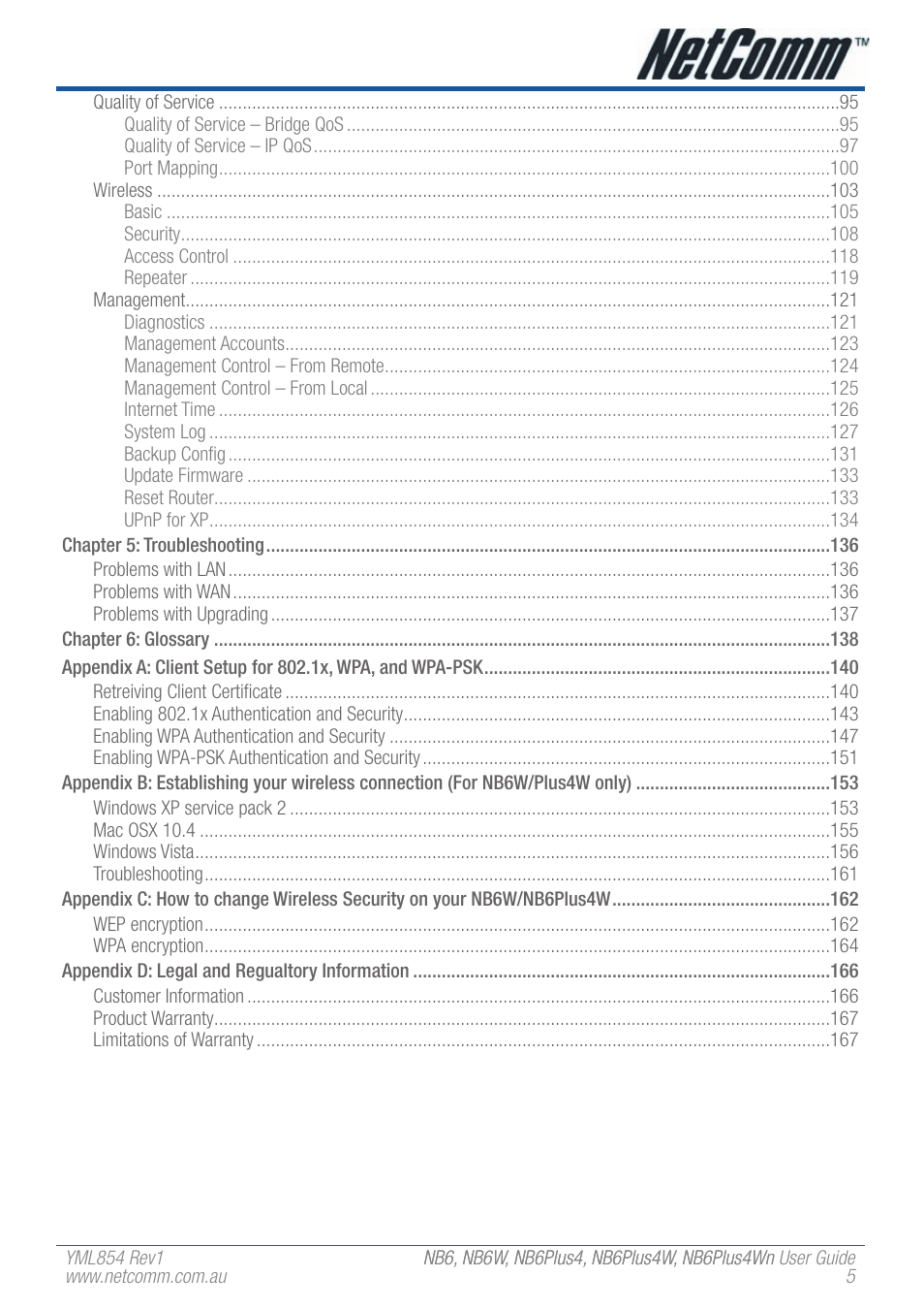 NetComm NB6W User Manual | Page 5 / 170
