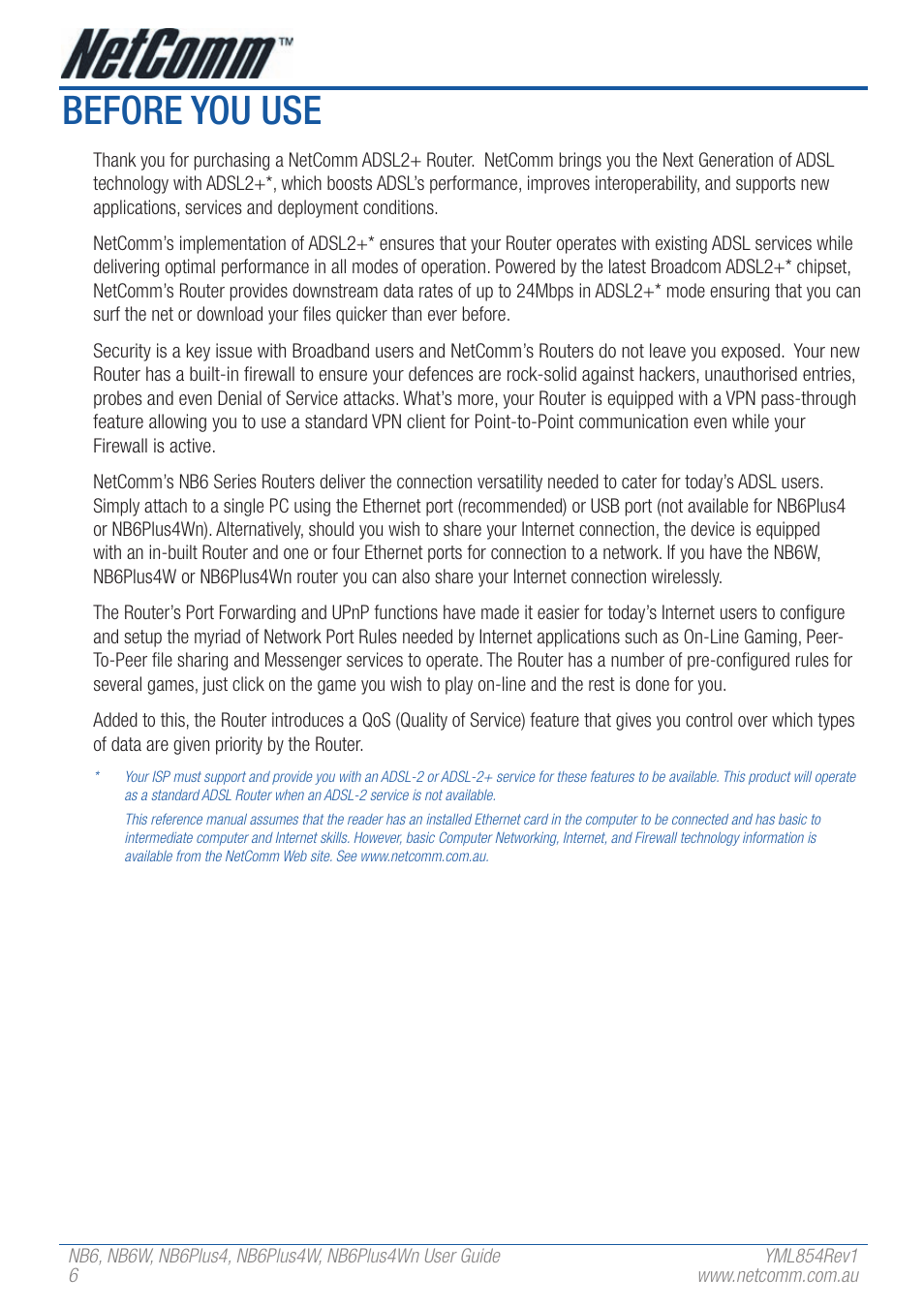 Before you use | NetComm NB6W User Manual | Page 6 / 170