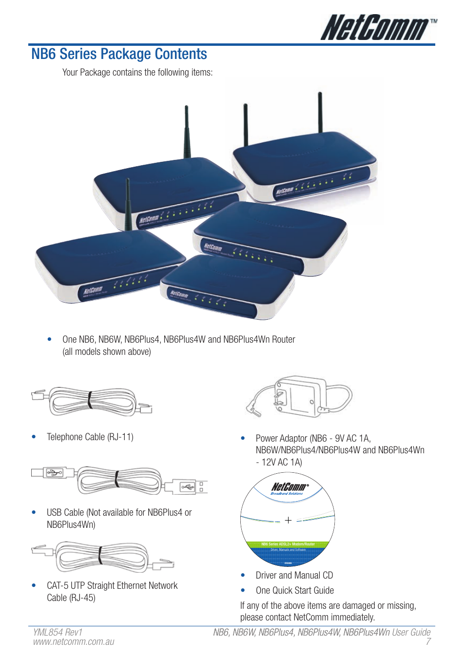 Nb6 series package contents | NetComm NB6W User Manual | Page 7 / 170
