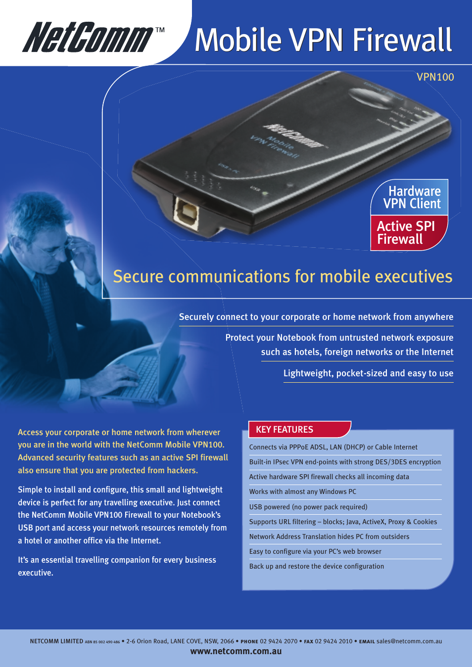 NetComm Mobile VPN Firewall VPN100 User Manual | 2 pages