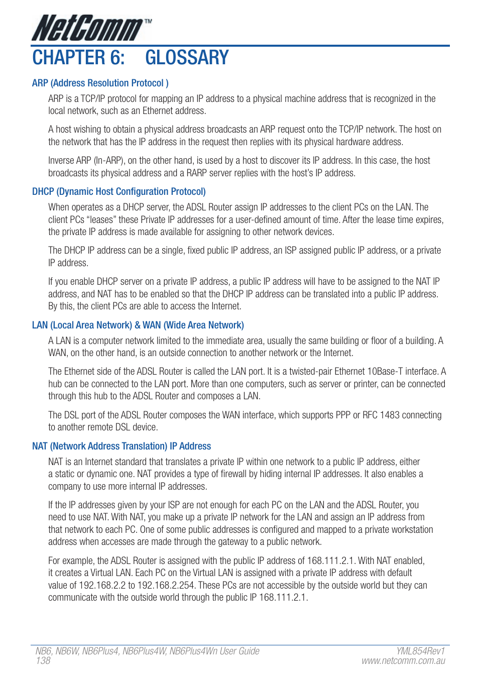 Chapter 6: glossary | NetComm NB6PLUS4WN User Manual | Page 138 / 170