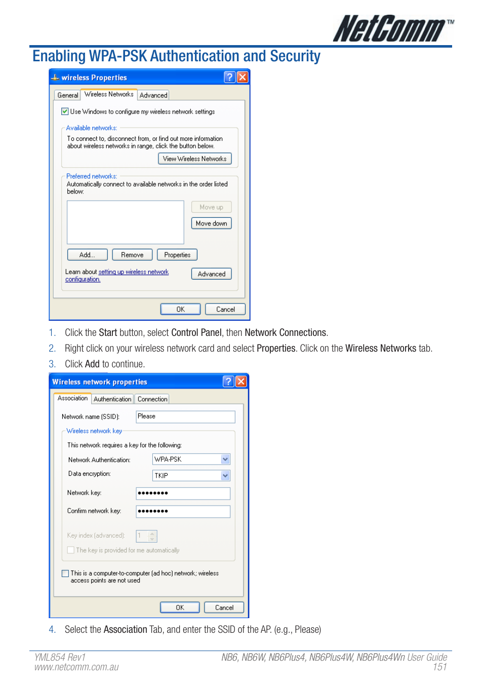 Enabling wpa-psk authentication and security | NetComm NB6PLUS4WN User Manual | Page 151 / 170