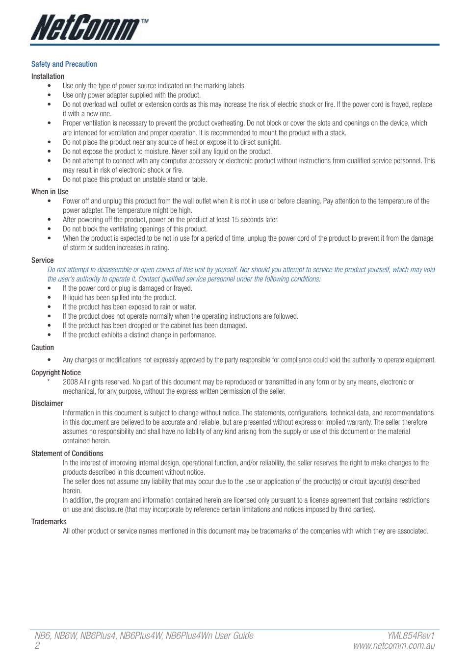 NetComm NB6PLUS4WN User Manual | Page 2 / 170