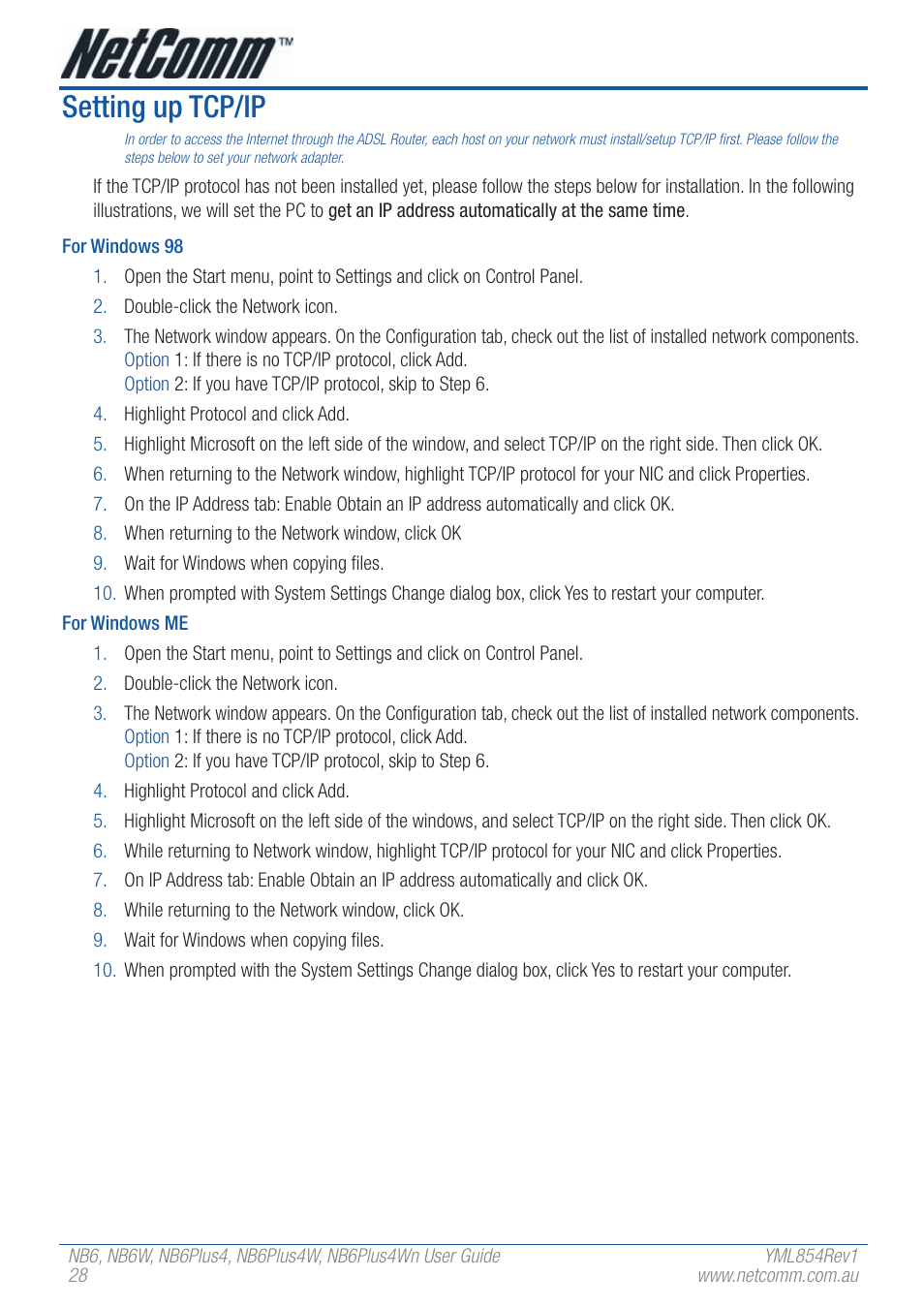 Setting up tcp/ip | NetComm NB6PLUS4WN User Manual | Page 28 / 170