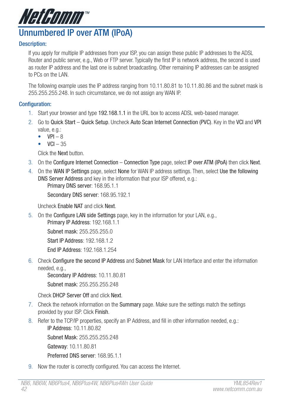 Unnumbered ip over atm (ipoa) | NetComm NB6PLUS4WN User Manual | Page 42 / 170