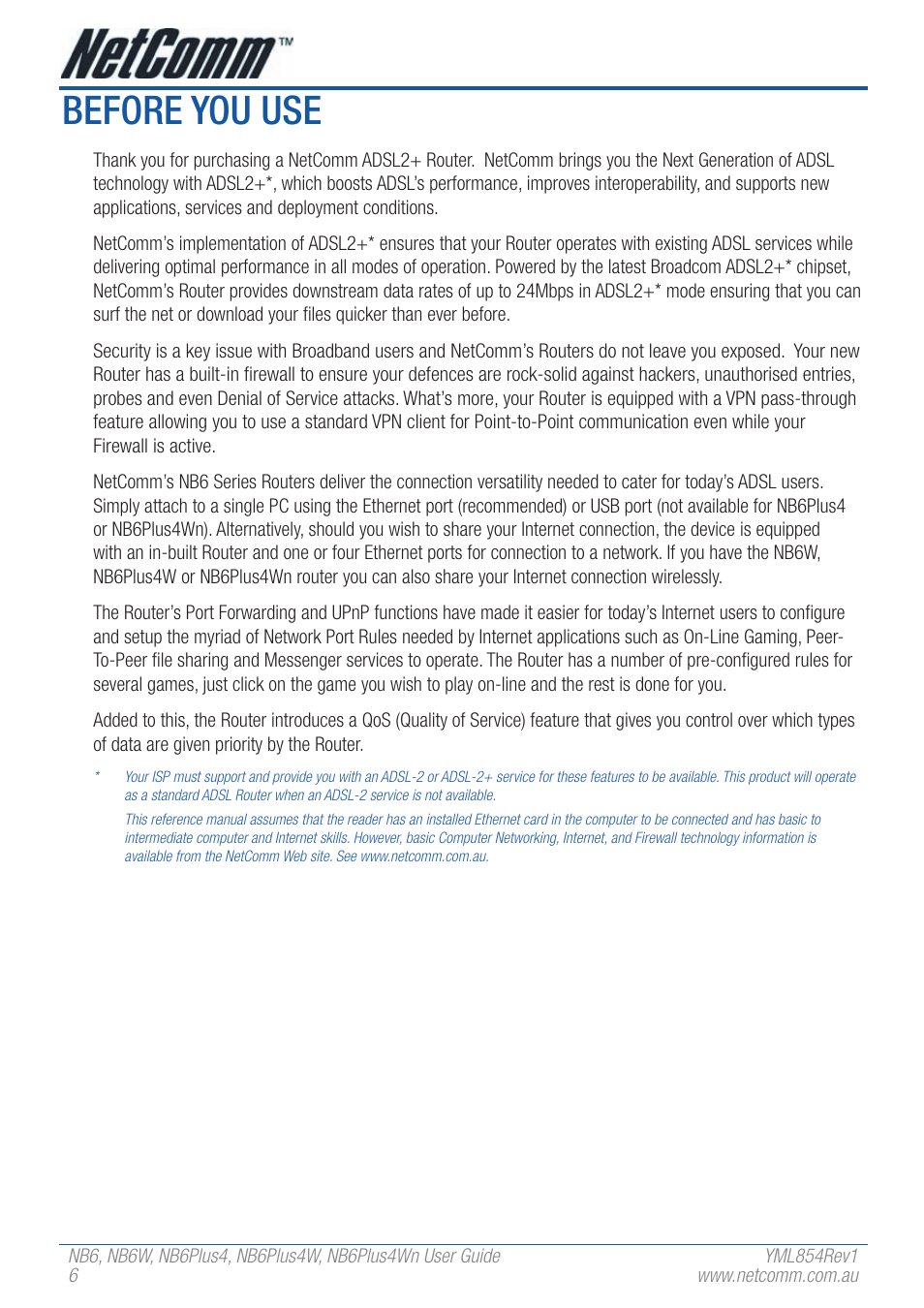Before you use | NetComm NB6PLUS4WN User Manual | Page 6 / 170
