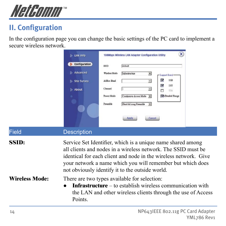 Ii. conﬁguration, Ii. configuration | NetComm Wireless Network Device NP643 User Manual | Page 14 / 36