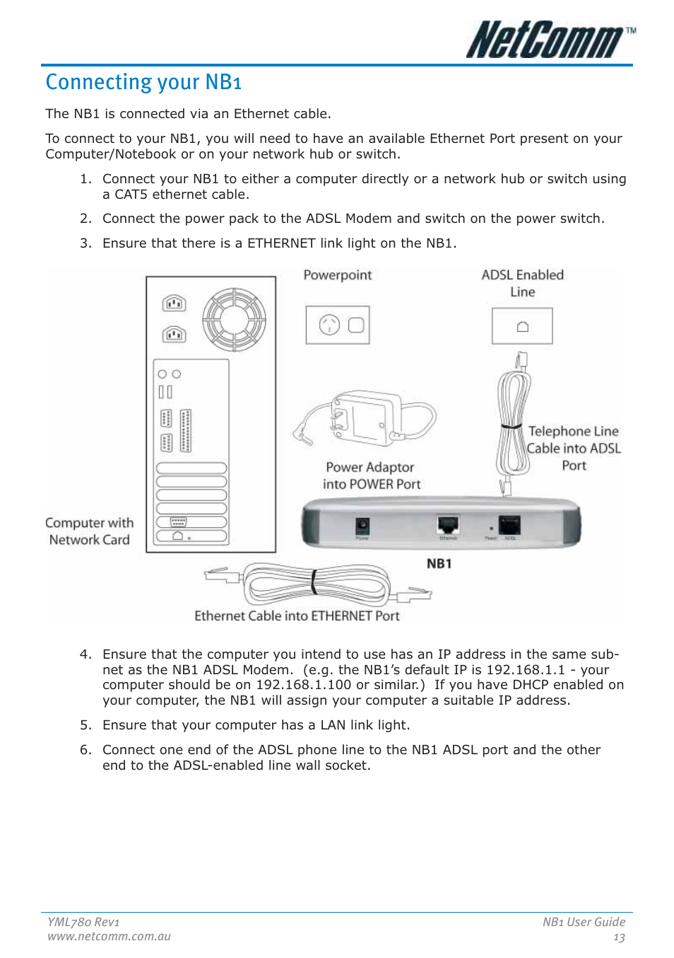Connecting your nb1 | NetComm NB1 User Manual | Page 13 / 91