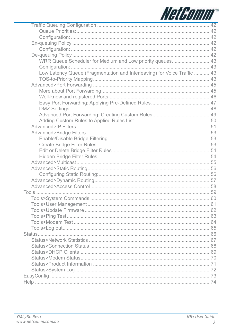 NetComm NB1 User Manual | Page 3 / 91