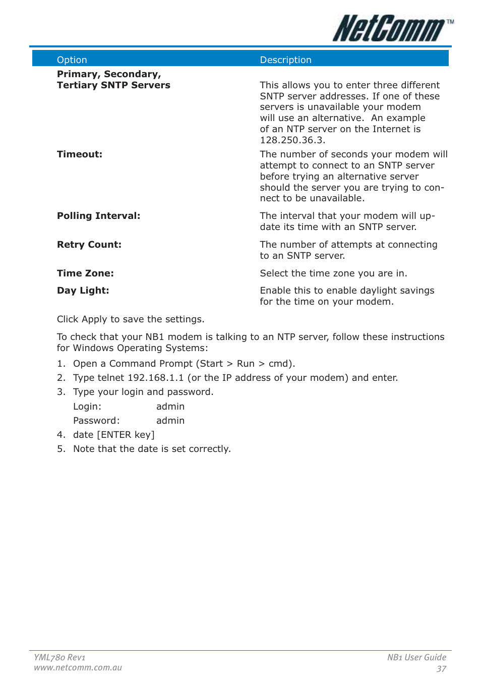 NetComm NB1 User Manual | Page 37 / 91