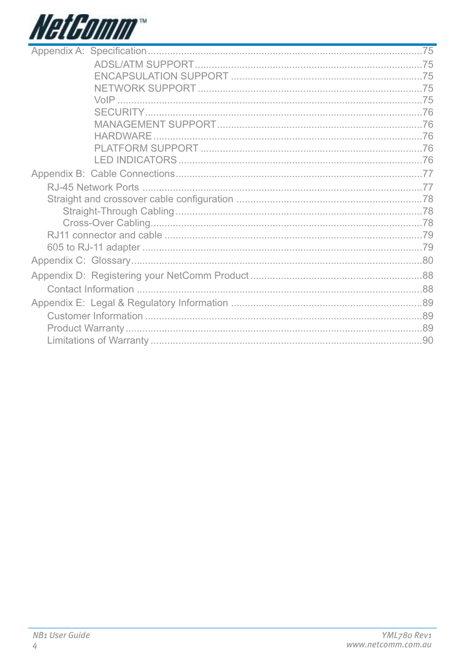 NetComm NB1 User Manual | Page 4 / 91