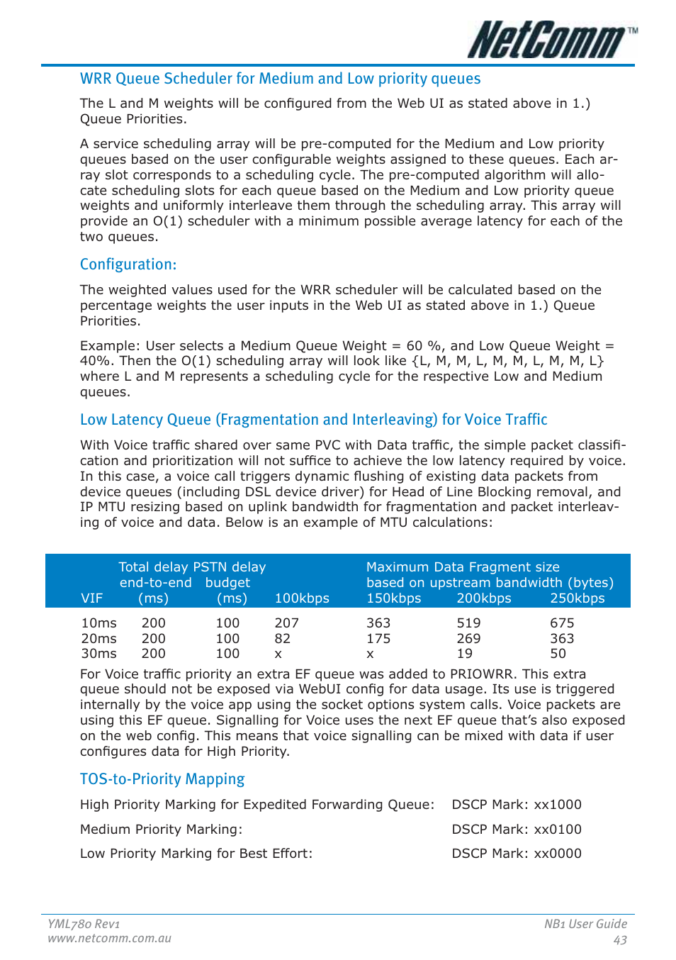 Configuration, Tos-to-priority mapping | NetComm NB1 User Manual | Page 43 / 91