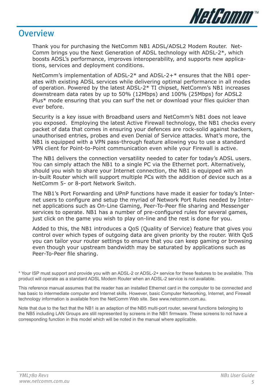 Overview | NetComm NB1 User Manual | Page 5 / 91