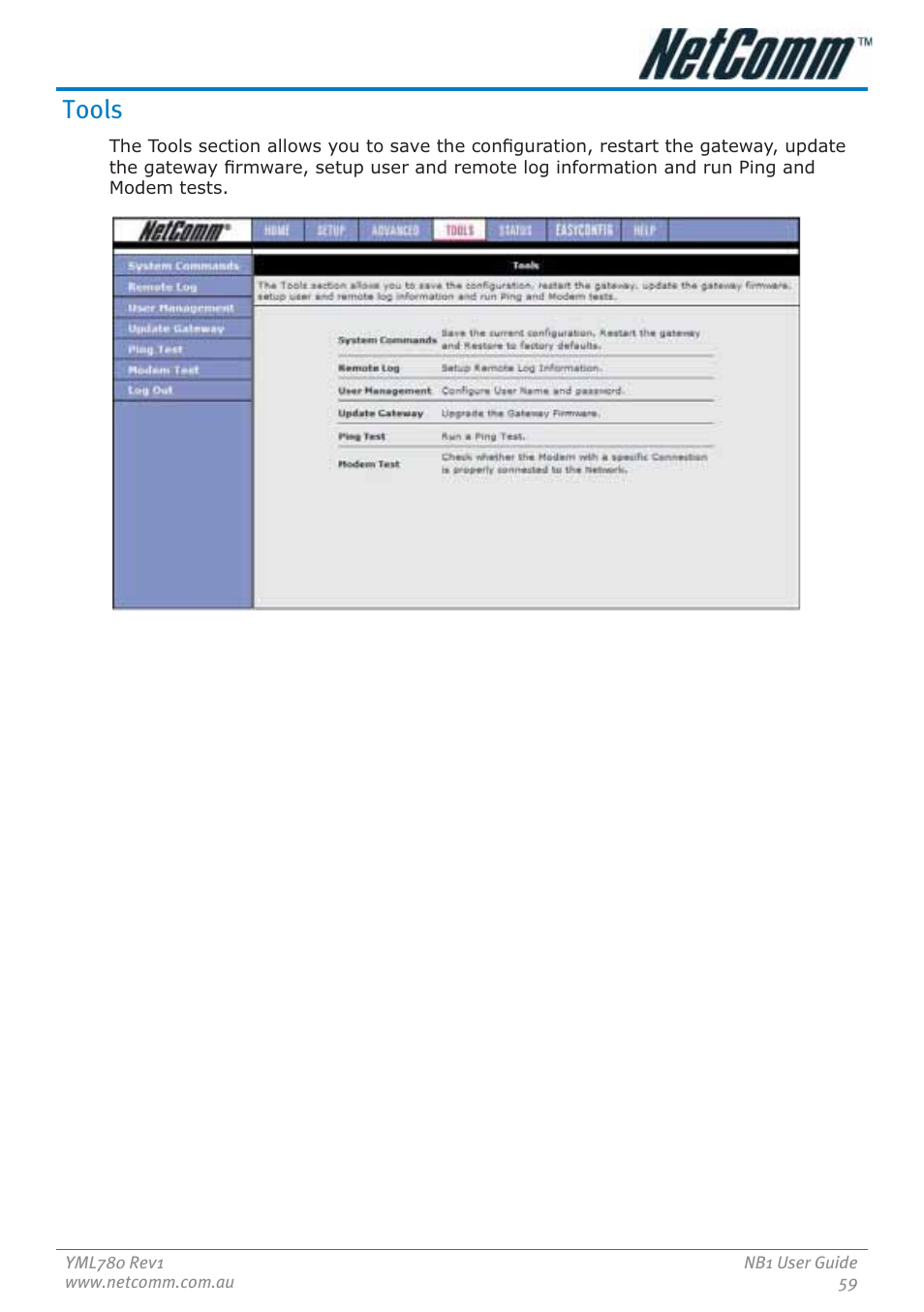 Tools | NetComm NB1 User Manual | Page 59 / 91