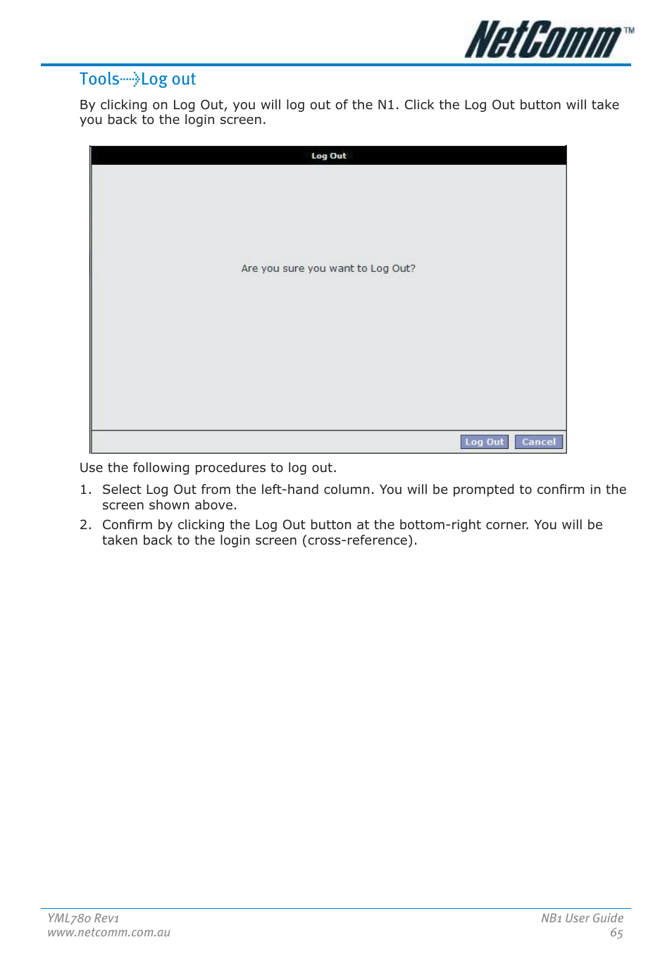 Tools>log out | NetComm NB1 User Manual | Page 65 / 91