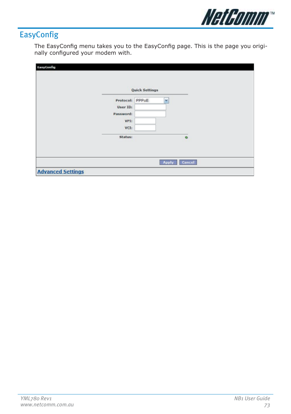 Easyconfig | NetComm NB1 User Manual | Page 73 / 91