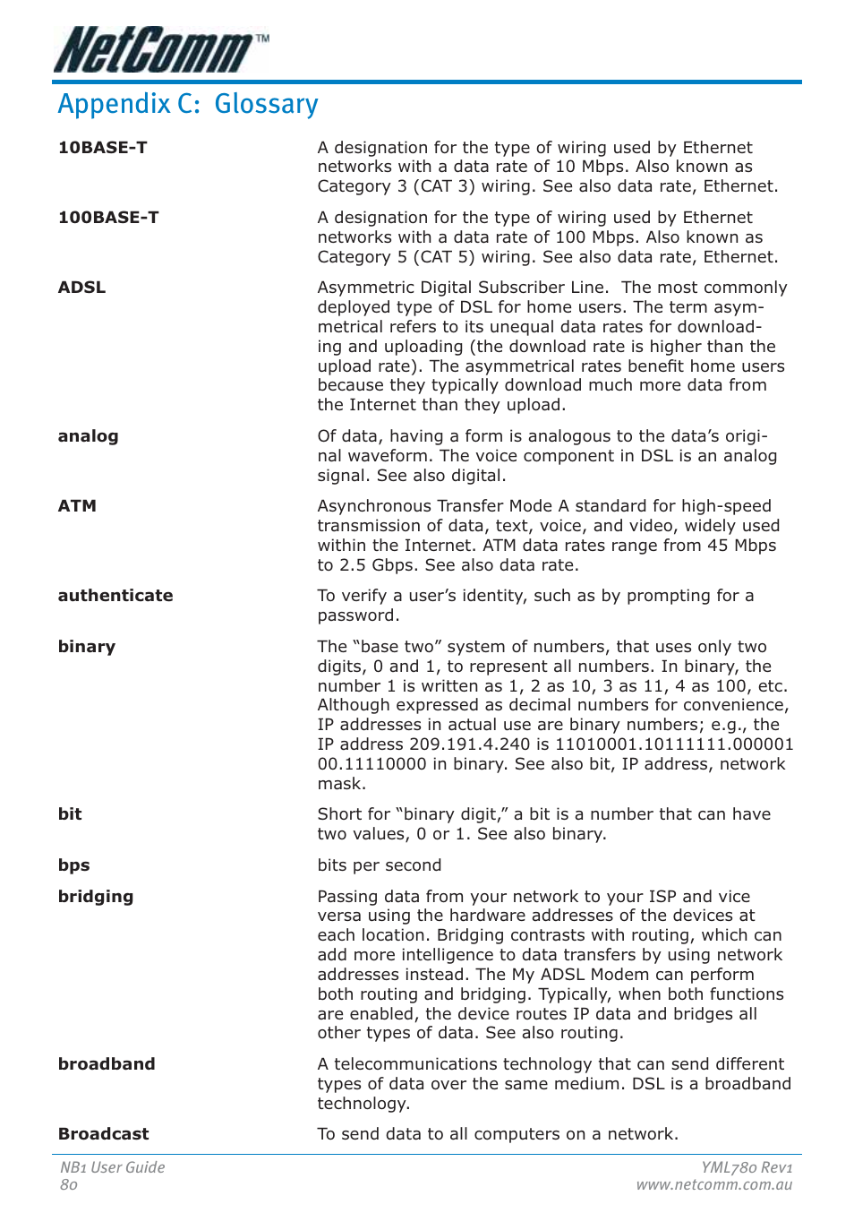 Appendix c: glossary | NetComm NB1 User Manual | Page 80 / 91