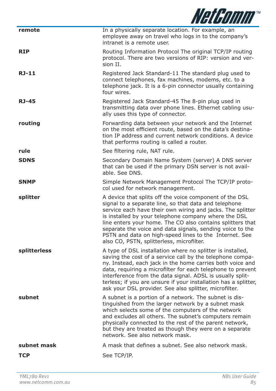 NetComm NB1 User Manual | Page 85 / 91