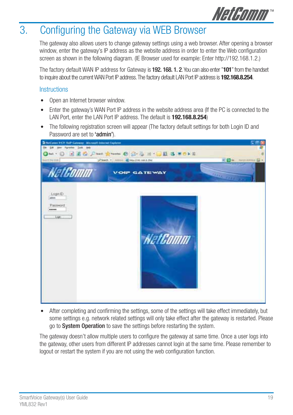 Conﬁguring the gateway via web browser | NetComm SmartVoice Gateway User Manual | Page 19 / 95