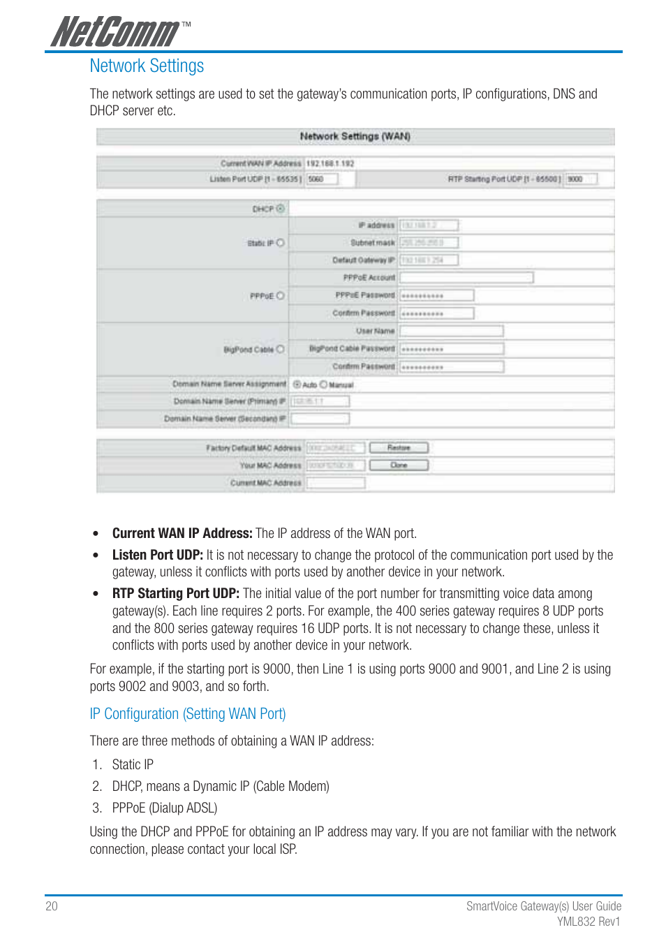 Network settings | NetComm SmartVoice Gateway User Manual | Page 20 / 95