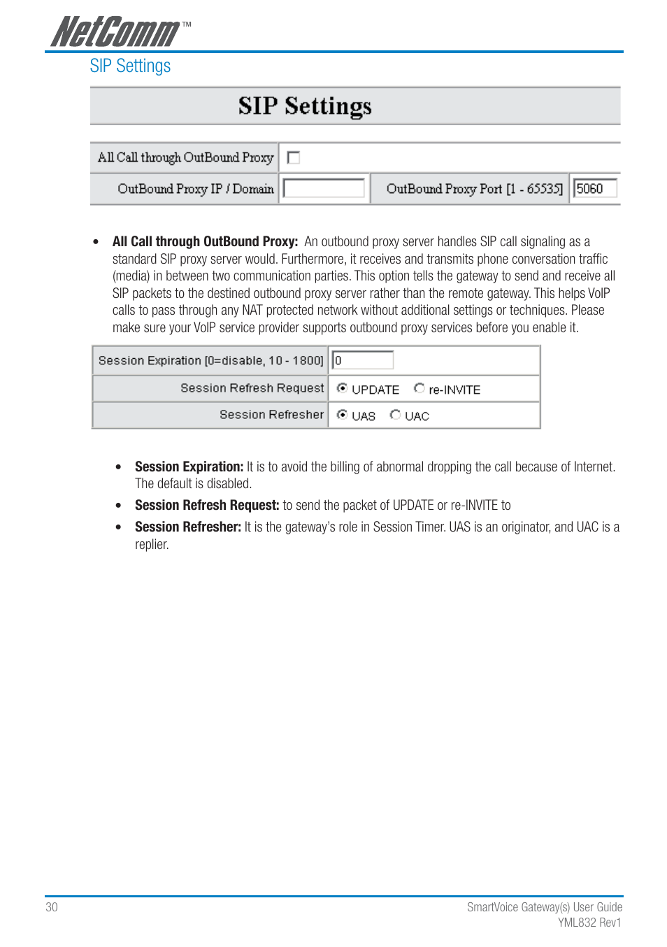 Sip settings | NetComm SmartVoice Gateway User Manual | Page 30 / 95