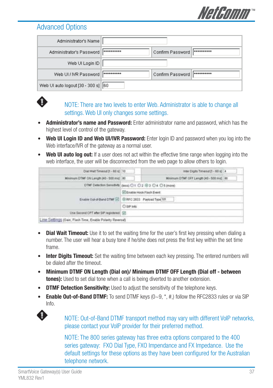 Advanced options | NetComm SmartVoice Gateway User Manual | Page 37 / 95
