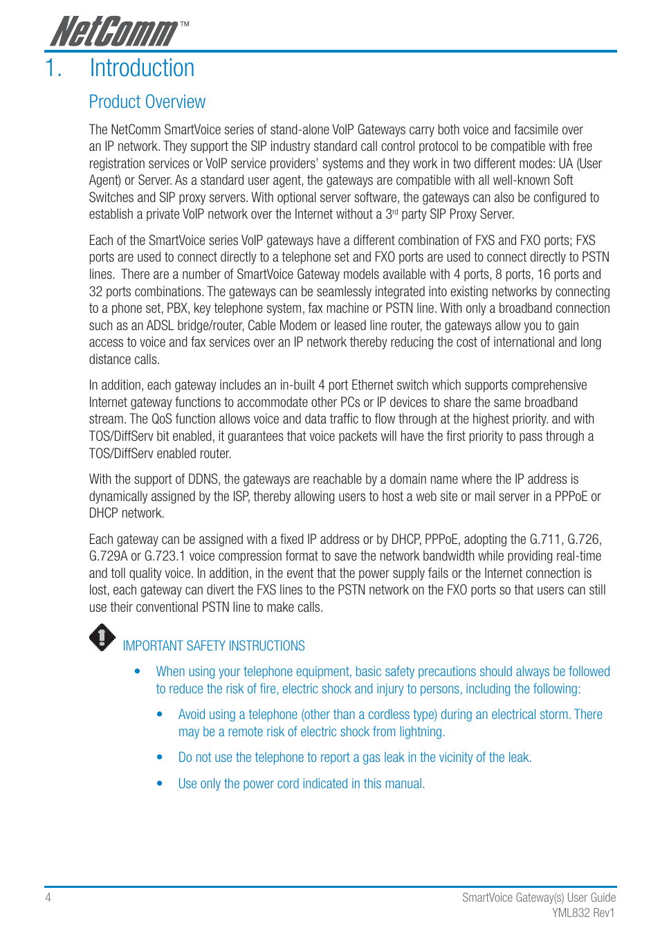 Introduction, Product overview | NetComm SmartVoice Gateway User Manual | Page 4 / 95