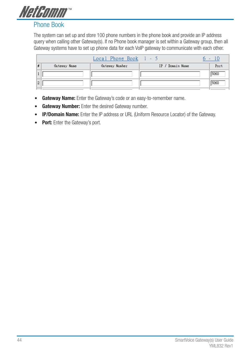 Phone book | NetComm SmartVoice Gateway User Manual | Page 44 / 95