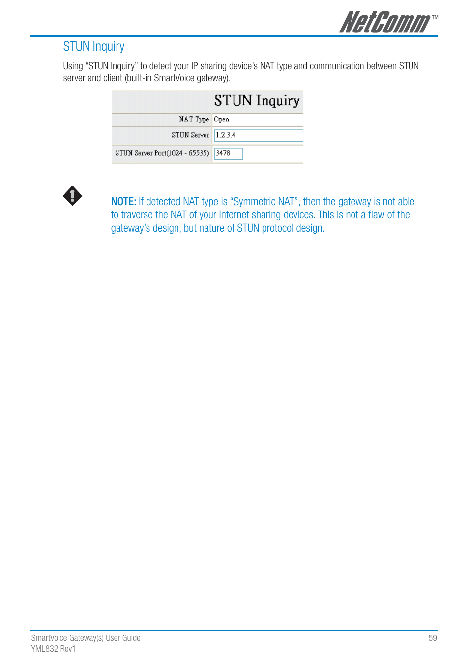 Stun inquiry | NetComm SmartVoice Gateway User Manual | Page 59 / 95