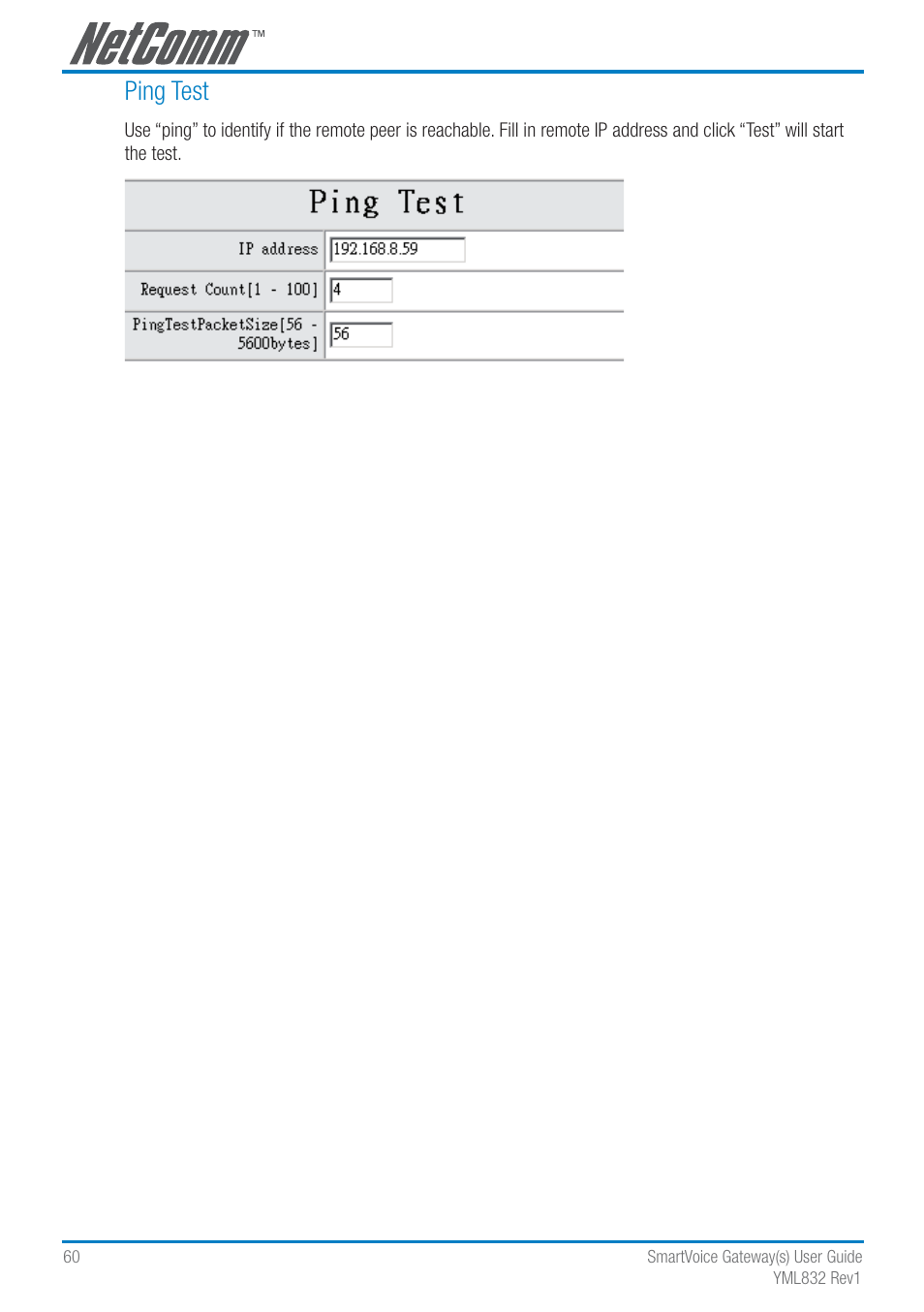 Ping test | NetComm SmartVoice Gateway User Manual | Page 60 / 95