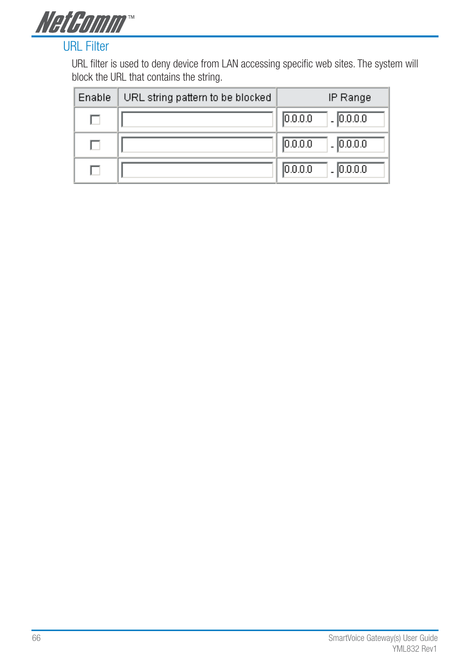 Url filter | NetComm SmartVoice Gateway User Manual | Page 66 / 95