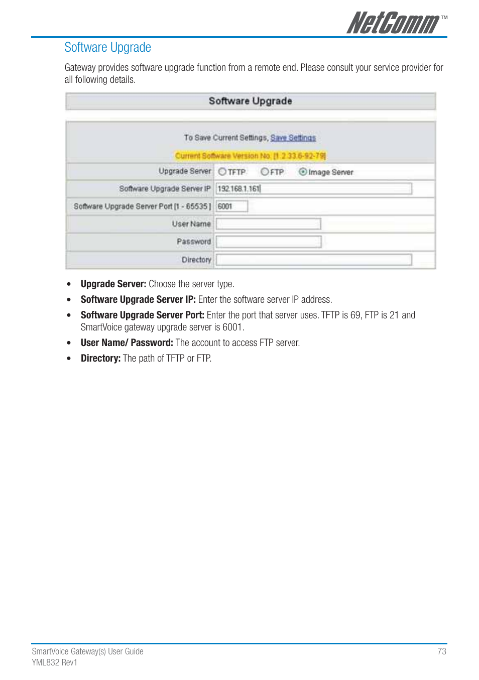 Software upgrade | NetComm SmartVoice Gateway User Manual | Page 73 / 95