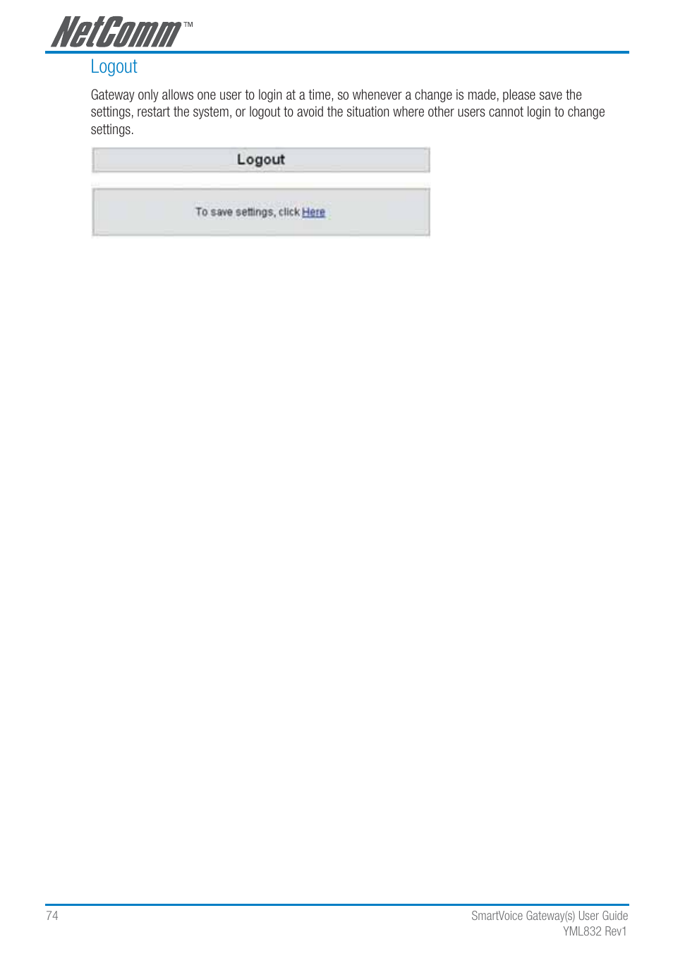 Logout | NetComm SmartVoice Gateway User Manual | Page 74 / 95